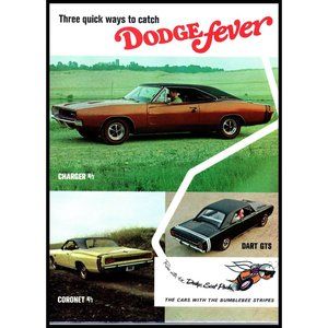 1968 Dodge Fever Charger Coronet R/T Dart GTS Vintage Print Ad Mac Cave Wall Art